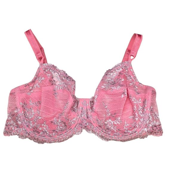 2 Wacoal Sexy Lace Underwire Bra 36D Sheer Pink Silver Blue Floral Lingerie 36 D - Picture 4 of 16